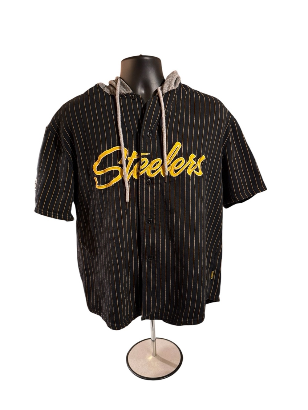 Cool looking Pittsburgh Steelers baseball jersey short sleeve hoodie, large